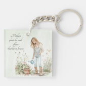 水の色グリーンガーデン若いママ母の日 キーホルダー (裏面)
