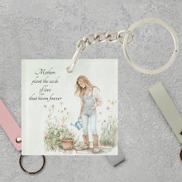 水の色グリーンガーデン若いママ母の日 キーホルダー