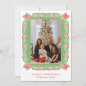 水の色グリーンガーランド&レッドボウのクリスマスフォト シーズンカード (正面)