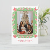 水の色グリーンガーランド&レッドボウのクリスマスフォト シーズンカード (スタンド正面)