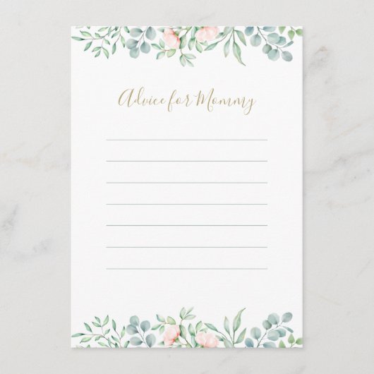 水の色グリーンリーピーチバラフローラベビーシャワー アドバイスカード (正面)