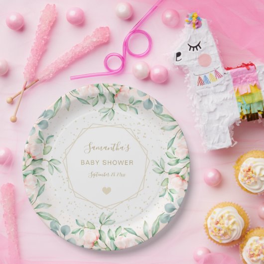 水の色グリーンリーピーチバラフローラベビーシャワー ペーパープレート (パーティー)