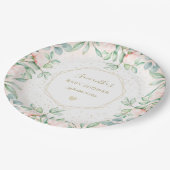 水の色グリーンリーピーチバラフローラベビーシャワー ペーパープレート (アングル)