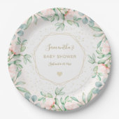 水の色グリーンリーピーチバラフローラベビーシャワー ペーパープレート (正面)