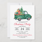 水の色グリーン素朴トラッククリスマスパーティー 招待状 (正面)