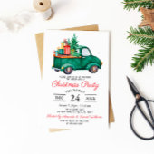 水の色グリーン素朴トラッククリスマスパーティー 招待状