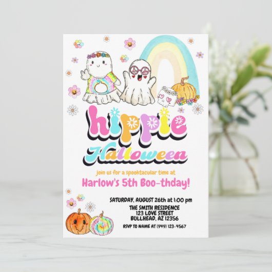 水の色グルービー幽霊ヒッパイハロウィーン誕生日 招待状 (スタンド正面)