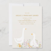 水の色グースワイルドフラワーツインベビーシャワー 招待状 (正面)