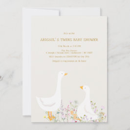 水の色グースワイルドフラワーツインベビーシャワー 招待状