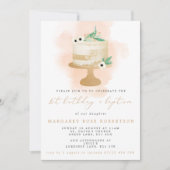 水の色ケーキガールの最初の誕生日とバプテスマ 招待状 (正面)