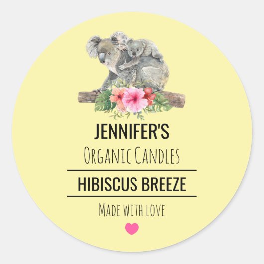 水の色コアラかわいい石鹸やキャンドルの香り ラウンドシール (正面)