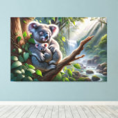 水の色コアラとベビージョイの木絵を描の キャンバスプリント (インサイチュ (ウッドフロア))