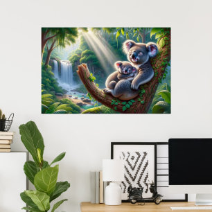 水の色コアラとベビージョイの木絵を描の ポスター