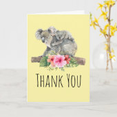 水の色コアラ可愛いママとベビーありがとう カード (黄色い花)