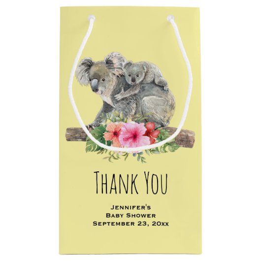 水の色コアラ可愛いママとベビーありがとう スモールペーパーバッグ (裏面)