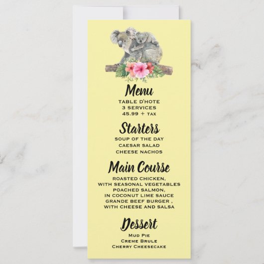 水の色コアラ可愛いママ&ベビーメニュー 招待状 (正面)