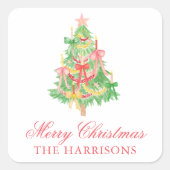 水の色コケットボウクリスマスツリー スクエアシール (正面)