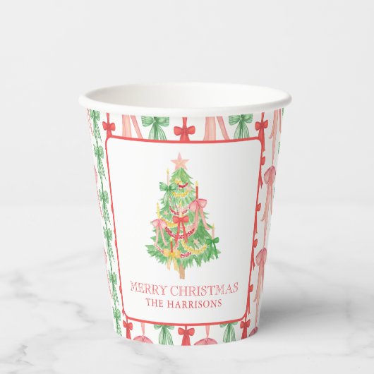 水の色コケットボウクリスマスツリー 紙コップ (正面)