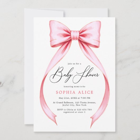 水の色コケットボウスウィートガールベビーシャワー 招待状 (正面)