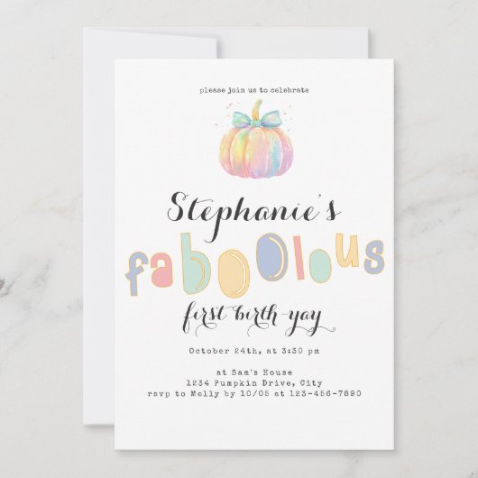 水の色コケットボーカボチャ最初の1歳の誕生日 招待状 (正面)