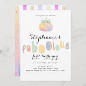 水の色コケットボーカボチャ最初の1歳の誕生日 招待状 (正面/裏面)