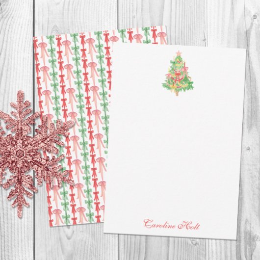 水の色コケット弓クリスマスツリーのパーソナライズ サンキューカード