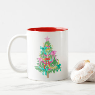 水の色コケット弓クリスマスツリー ツートーンマグカップ