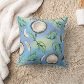 水の色ココナッツとモンステラの葉のパターン クッション (ブランケット)