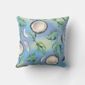 水の色ココナッツとモンステラの葉のパターン クッション (裏面)