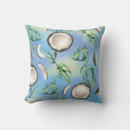 水の色ココナッツとモンステラの葉のパターン クッション