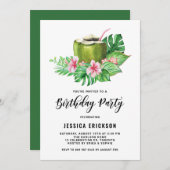 水の色ココナッツトロピカルサマーバースデーパーティー 招待状 (正面/裏面)