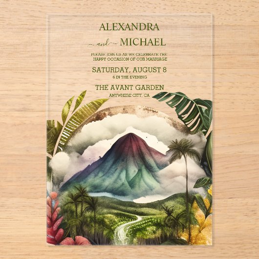 水の色コスタリカ宛先ウェディングインビタティ アクリル招待状 (正面)