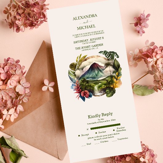 水の色コスタリカ宛先ウェディングオールインO オールインワン招待状