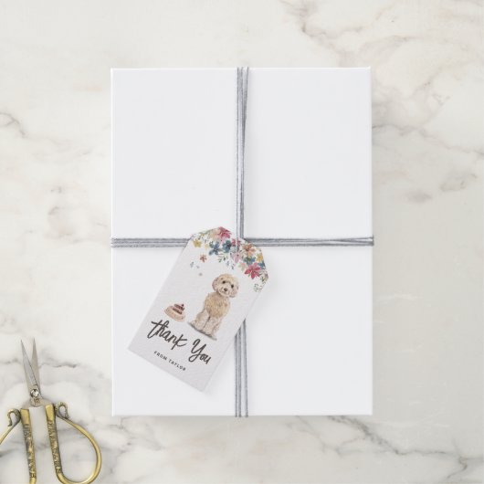 水の色コックパオドッグ誕生日パーティーありがとう ギフトタグ (より糸付き)