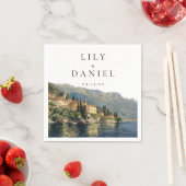 水の色コモ湖の宛先イタリアン結婚式 スタンダードカクテルナプキン (インサイチュ)