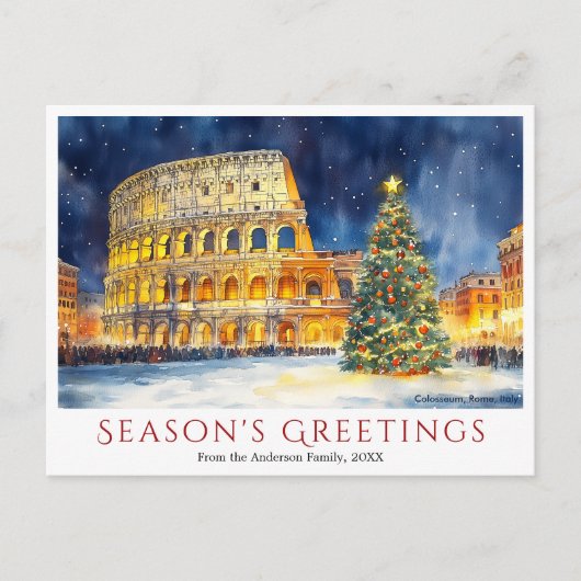 水の色コロシアムローマイタリア旅行クリスマス シーズンポストカード (正面)