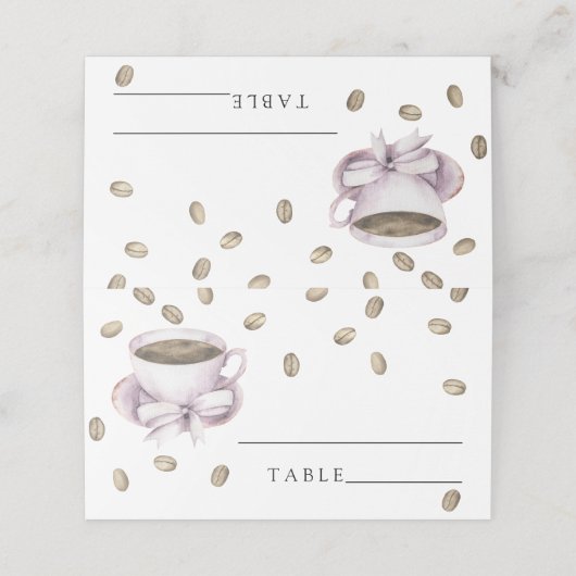 水の色コーヒーカップボウ – 結婚の座席表 プレイスカード (外部開封)