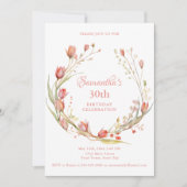 水の色コーラルチューリップ30th誕生日パーティー 招待状 (正面)