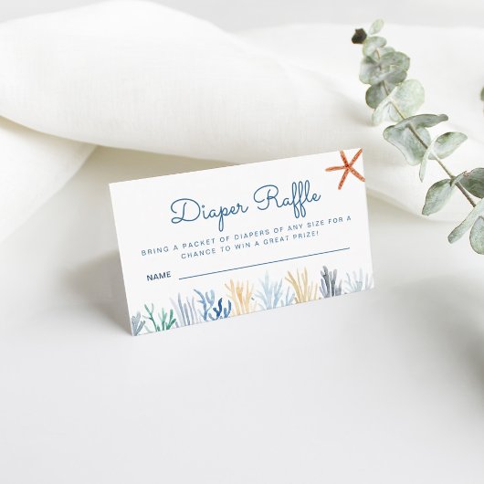 水の色コーラルベビーシャワーおむつラッフルエンクロー エンクロージャーカード