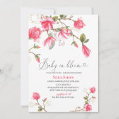 水の色コーラルマグノリアベビーイン開花ベビーショウェ 招待状 (正面)