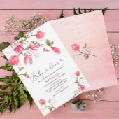 水の色コーラルマグノリアベビーイン開花ベビーショウェ 招待状