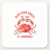 水の色コーラルレッドカニカスタム文字 スクエアペーパーコースター (正面)