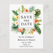 水の色コーラル熱帯フローラ日付を保存 案内ポストカード (正面)