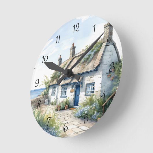 水の色コーンウォールシーサイドコテージウォールクロック ラウンド壁時計 (傾斜)