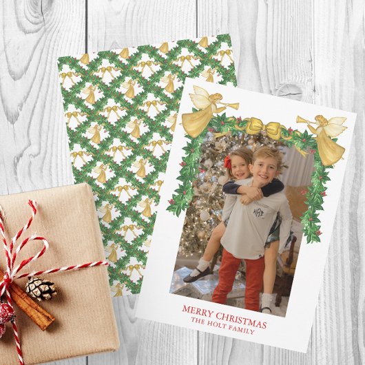 水の色ゴールデンエンジェルガーランドクリスマス シーズンカード