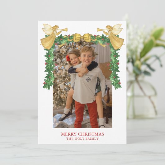 水の色ゴールデンエンジェルガーランドクリスマス シーズンカード (スタンド正面)