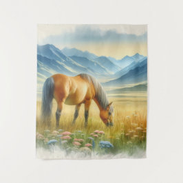 水の色ゴールデンバックスキンワイルドホース上 タペストリー