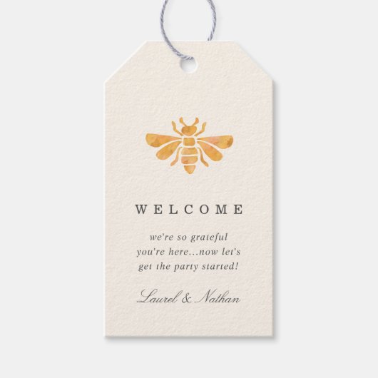 水の色ゴールデンビーウェディングウェルカム ギフトタグ (正面)