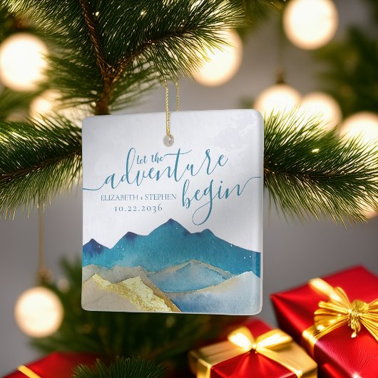 水の色ゴールデンマウンテンウェディング日付を保存 セラミックオーナメント