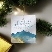 水の色ゴールデンマウンテンウェディング日付を保存 セラミックオーナメント